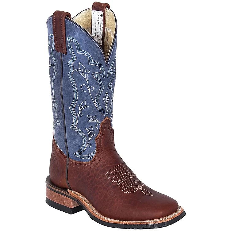 BRAHMA | WOMEN'S ROPER BOOT - PECAN ROWDY BISON/TUSSUTO NAVY - Click Image to Close